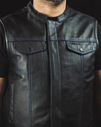 Vista 2 de First Mfg Co - The Cut - Chaleco de cuero para motociclista para hombre