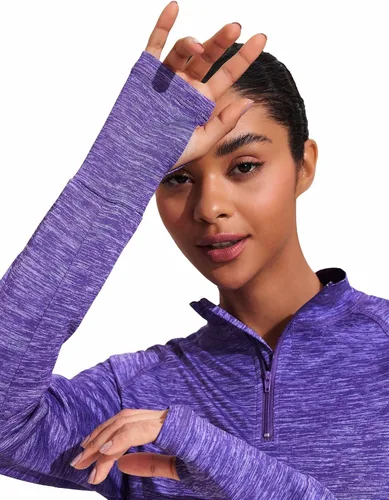 Vista 9 de ELESOL Camiseta de manga larga para mujer, con protección UPF 50+, para yoga, con agujero para pulgar, para entrenamiento, con cremallera de un