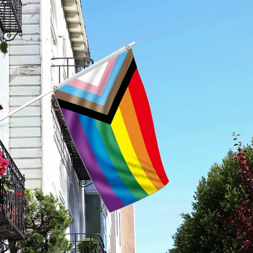Vista 5 de LOVEON - Bandera del orgullo del progreso arcoíris vibrante de poliéster de 3 x 5 pies - Perfecta para mostrar tu orgullo (1 unidad de 3 x 5 pies)