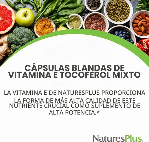Vista 3 de NaturesPlus Vitamina E de 400 UI de tocoferol mixto - 60 cápsulas blandas - Apoya la salud inmunológica y la protección antioxidante - Sin gluten