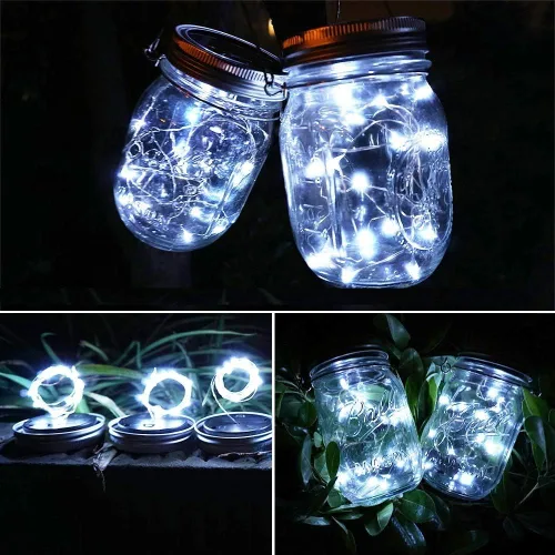 Vista 7 de SunKite Luces solares para tarros de masón, paquete de 12 unidades, 30 LED, impermeables, para frascos de luciérnaga, luces con ganchos