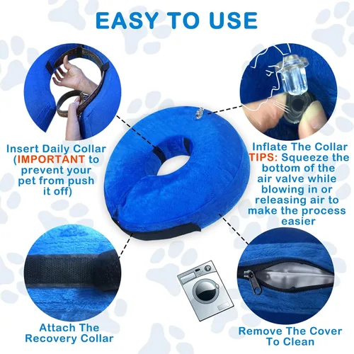 Vista 4 de Collar inflable de cono para perro, collar de recuperación de protección contra explosiones de cono de perro, azul (tamaño L)