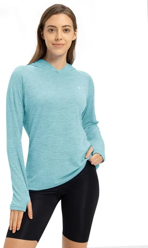 Vista 3 de TBMPOY - Camiseta de manga larga y capucha con protección solar FPU 50 + para mujer, para pesca, senderismo, salidas al aire libre, camiseta ligera