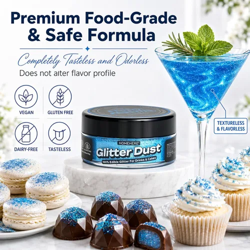 Vista 5 de HomeHere Purpurina comestible para bebidas y pasteles, 0.35 onzas de polvo brillante de diamante de grado alimenticio, polvo brillante