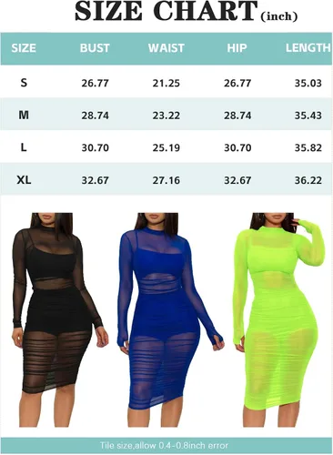 Vista 6 de Vestidos de malla para mujer, vestido sexy transparente de manga larga midi transparente