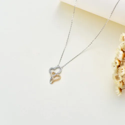 Vista 4 de SISGEM Collar de corazón infinito de oro real de 14 quilates para mujer, collar de infinito de doble corazón de moissanita creada en oro
