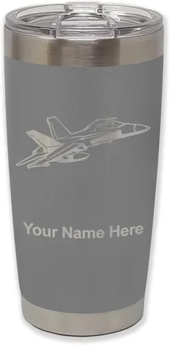 Vista 15 de LaserGram Taza aislada al vacío de 20 onzas, Fighter Jet 2, grabado personalizado incluido (negro)