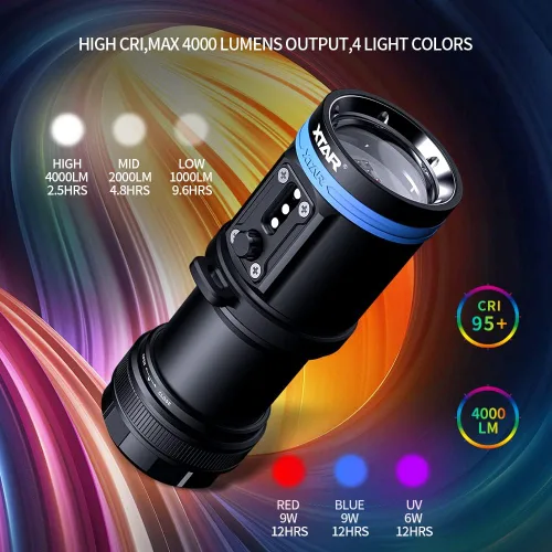 Vista 5 de XTAR D30 4000 Lumen Buceo Linterna de Buceo Luz de Video LED multicolor, Luz subacuática de 328.1 ft de Fotografía de Buceo con Función de Bloqueo