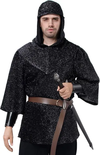 Vista 2 de Collar de cadena de imitación renacentista, coif medieval, caballero, capucha, armadura, LARP, accesorio para disfraz de Copsplay