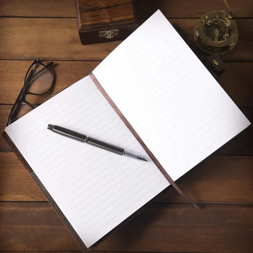 Vista 6 de Diario de cuero recargable, funda de cuaderno de escritura A5 con forro de alta calidad, soporte para bolígrafo y ranura para tarjetas, 200 páginas