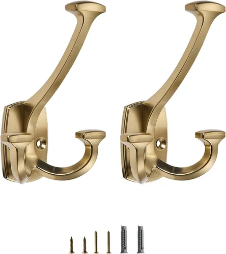 Vista 15 de Ganchos de latón antiguos grandes montados en la pared decorativos de doble cara resistentes para colgar abrigos, toallas, batas, bolsos, ganchos