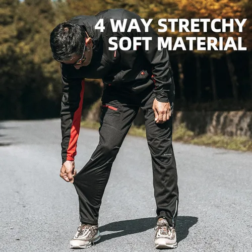 Vista 3 de ROCKBROS Pantalones de ciclismo para hombre, resistentes al viento, de forro polar térmico, para invierno, atléticos, para ciclismo, clima frío