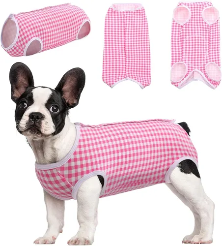 Vista 8 de Kuoser - Traje de recuperación quirúrgica para perros y gatos, camiseta para mascotas después de la cirugía para perros, traje de recuperación Rosa