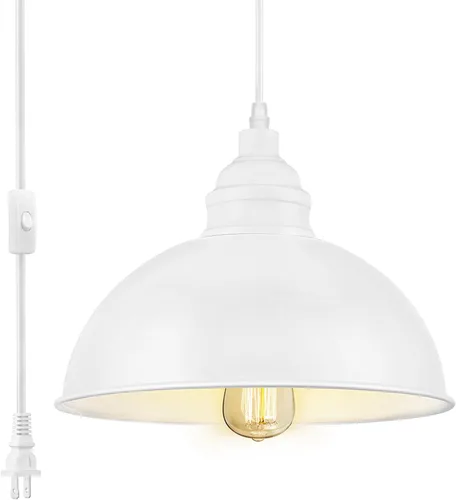 Vista 10 de Lámpara colgante enchufable, luces colgantes de 15 pies con cable de enchufe, interruptor de encendido/apagado, lámpara colgante industrial