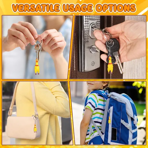 Vista 5 de NUOBESTY Paquete de 3 mini llaveros de pollo gritando para apretar, divertido colgante de pollo amarillo, lindo llavero novedoso para llaves