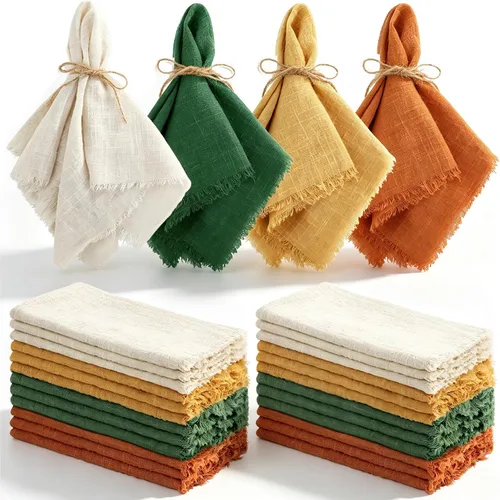 Vista 13 de TURSTIN 12 Piezas de Servilleta de Lino de Algodón Servilleta de Tela Hecha a Mano con Flecos 17 x 17 Pulgadas Servilletas Suave para Cenas Bodas