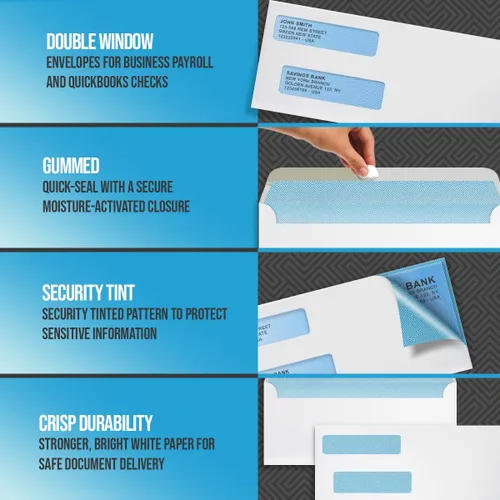 Vista 7 de Compuchecks Sobres de doble ventana #8 – Sobres de cheque de correo de seguridad – A prueba de manipulaciones, tinte de seguridad – 50