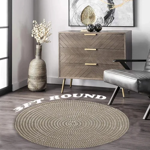 Vista 2 de Alfombra redonda tejida a mano para sala de estar, dormitorio, estudio, silla de computadora, base de cojín, cesta de elevación, cesta giratoria
