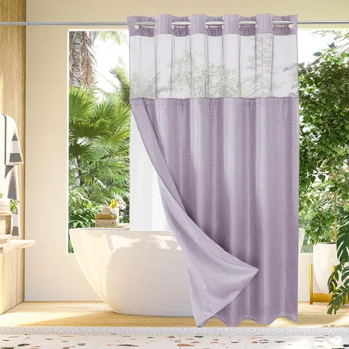 Vista 46 de Gibelle: cortina de ducha pequeña para baño de 36x74, cortina de ducha de punto gofre con juego de forro de tela a presión, no necesita ganchos