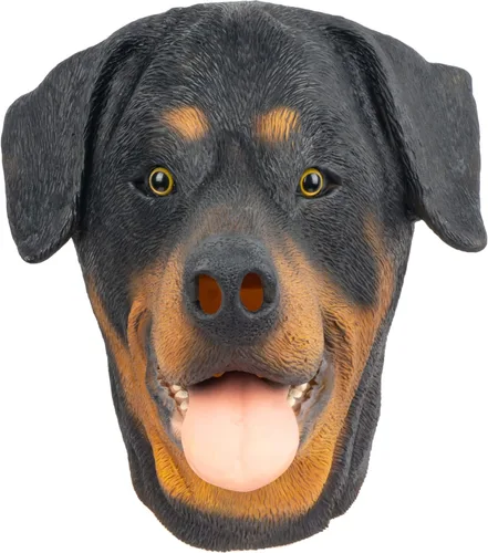 Vista 4 de PartyHop Rottweiler Máscara de cabeza de perro de látex animal de cabeza completa, máscaras realistas para Halloween, carnaval, fiesta de disfraces