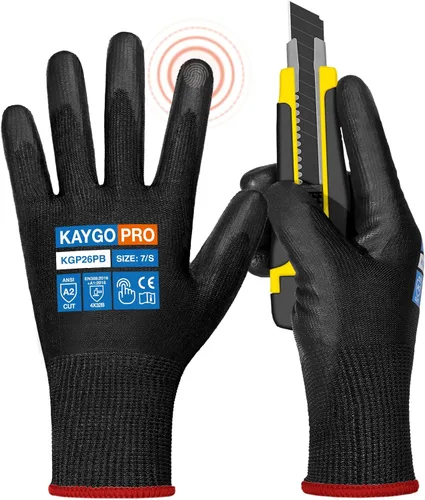 Vista 52 de KAYGO KG11PB - Guantes de trabajo de seguridad con revestimiento de poliuretano, 12 pares de guantes de punto sin costuras para hombres y mujeres