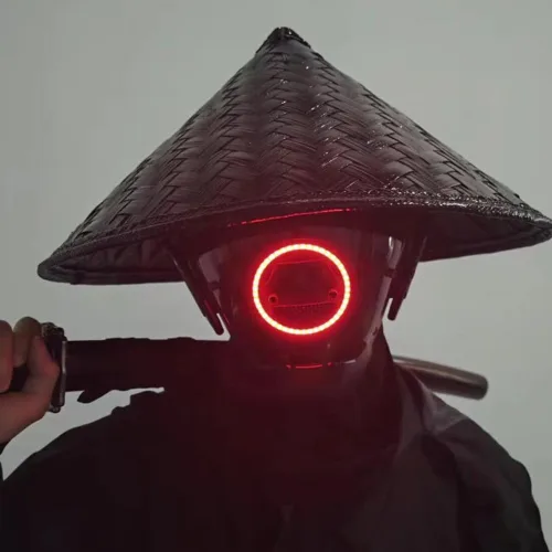 Vista 2 de KYEDAY Máscara punk cosplay para hombres, máscara de luz redonda LED para mujeres, cosplay, Halloween, fiesta, festival de música, accesorios