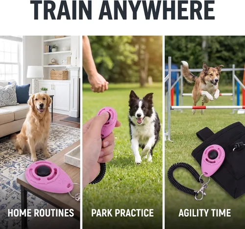 Vista 7 de Jinshining 1 pieza de clicker rosa fácil de usar con botón accesorios de entrenamiento para perros, fuertes y de larga duración, ayuda