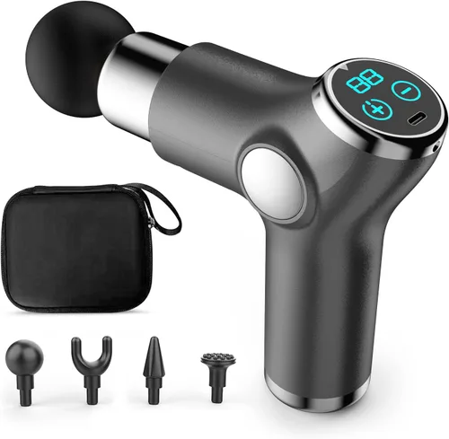 Vista 11 de Ergocar Potente pistola de masaje muscular tejido profundo, 6 velocidades masajeador de cuerpo eléctrico de mano con 4 cabezas súper silencioso Negro