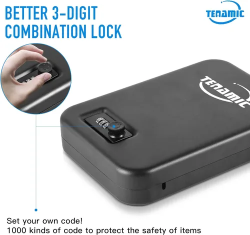 Vista 3 de TENAMIC Caja fuerte para pistola, caja de seguridad portátil para pistola de viaje, caja de bloqueo de pistola de acero sólido para el hogar, cajas
