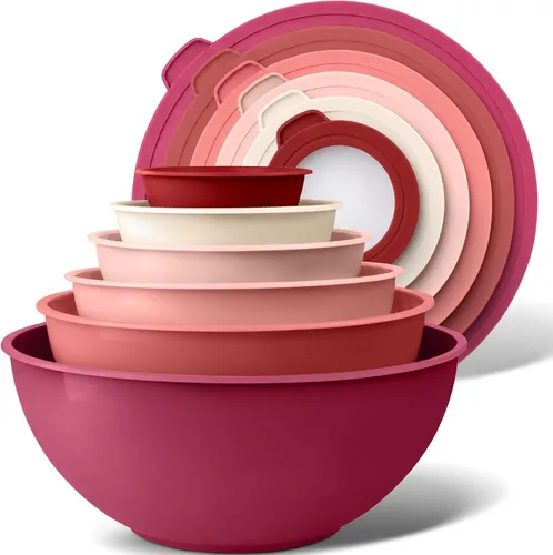 Vista 8 de Zulay Kitchen Juego de 12 tazones de plástico para mezclar con tapas, a prueba de fugas, aptos para microondas y congelador, apilables, para Azul