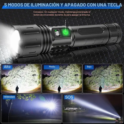 Vista 6 de Banral Linternas LED recargables de alto lúmenes, 5000 mAh súper brillante potente linterna, tipo C, 5 modos, zoomable, IPX5 impermeable de alta 1P