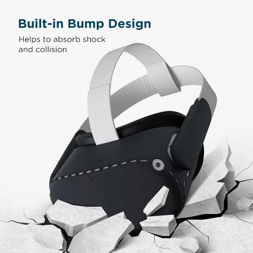 Vista 3 de KIWI design Funda protectora VR con dos fundas protectoras laterales compatible con accesorios Quest 2 silicona negro
