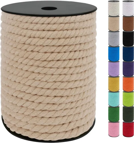 Vista 40 de JeogYong Cordón de algodón de 10mm, 22.86 metros de cuerda natural para macramé, hilo de 3 hebras torcido, cuerda para macramé para manualidades