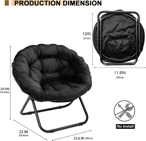 Vista 2 de Grezone Silla plegable con platillo, silla de luna perezosa de gran tamaño con marco de metal, cómodas sillas de dormitorio para dormitorio, sala