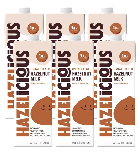 Vista 7 de Hazelicious Leche de chocolate y avellana, sin lácteos, sin OMG, a base de plantas y vegana, 60% menos de azúcar, cajas de 32 onzas líquidas