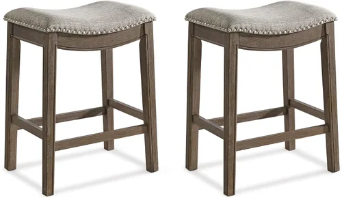 Vista 24 de ROME + OAK Juego de 2 Taburetes de Mostrador Parker de 26", Taburete de Bar de Cocina sin Respaldo Tipo Silla de Montar en Acabado de Madera Natural