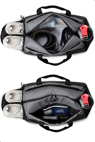 Vista 5 de Fitgriff Bolsa de gimnasio V2 para hombres y mujeres con compartimento para zapatos y artículos húmedos, bolsa de lona para viajes, deportes