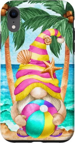 Vista 24 de iPhone 16 Funny Hawaiian Summer Gnome Under Palm Tree For Beach Surfer Case