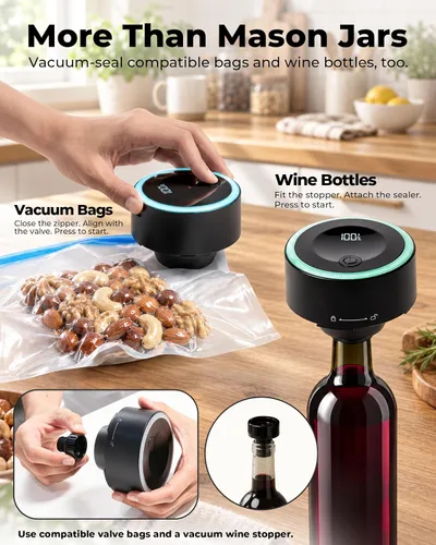 Vista 3 de Electric Mason Jar Vacuum Sealer Kit, 3-in-1 for Wide & Regular Mouth Jars Black