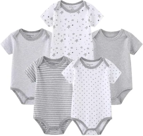 Vista 9 de Kiddiezoom Baby Bodysuit Newborn Short Sleeve baby One-Piece Cotton 5-Pack baby clothes Paquete de 5 lindos mamelucos rosados