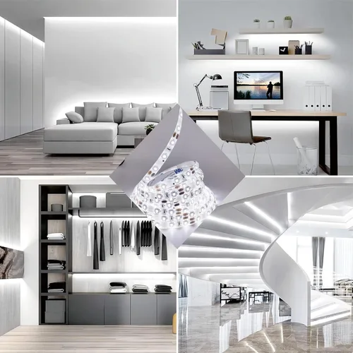 Vista 3 de Tira de luces LED de color blanco brillante de 16.4 pies, 300 luces LED blancas frías, 6500 K, impermeables, para dormitorio, armarios de cocina