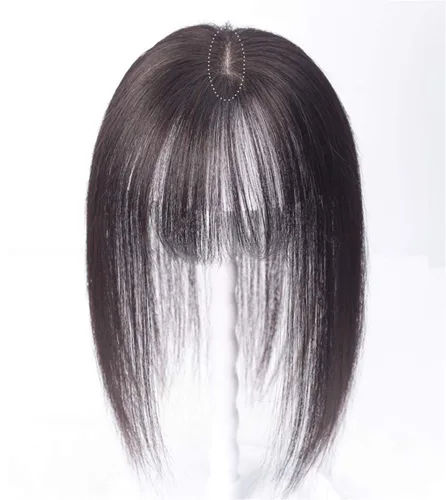 Vista 2 de Toppers de cabello humano con clip, 2.8x3.9 in, extensiones de pelo con flequillo para mujer, línea de cabello natural, 6 pulgadas, marrón oscuro