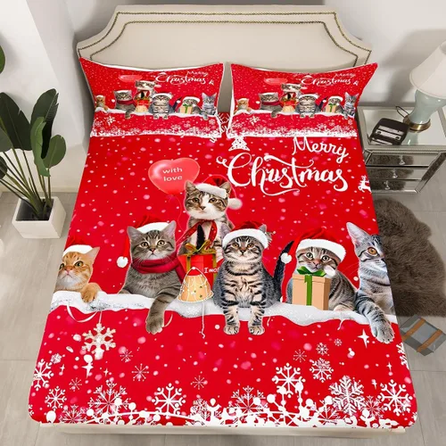 Vista 18 de Juego de sábanas con diseño de Papá Noel y muñeco de nieve para niños, niñas y niños, de temática navideña, juego de cama con diseño de árbol