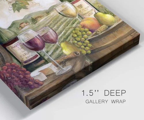 Vista 6 de Renditions Gallery Arte de pared de viñedo, decoración de vino rojo y blanco, queso y uvas, arte escénico para cocina o comedor, lienzo de alta
