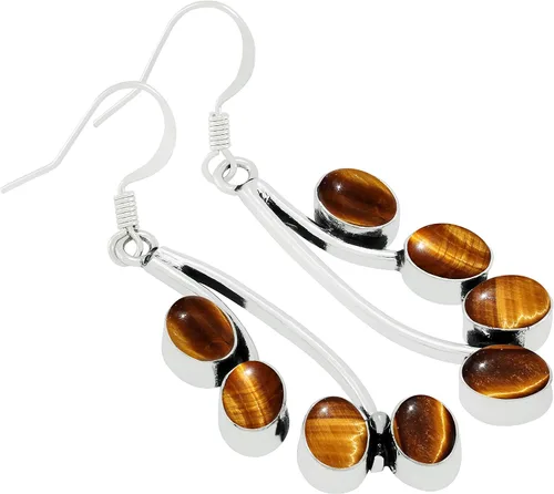 Vista 2 de Pendientes colgantes hechos a mano con piedras preciosas naturales 925 para mujer