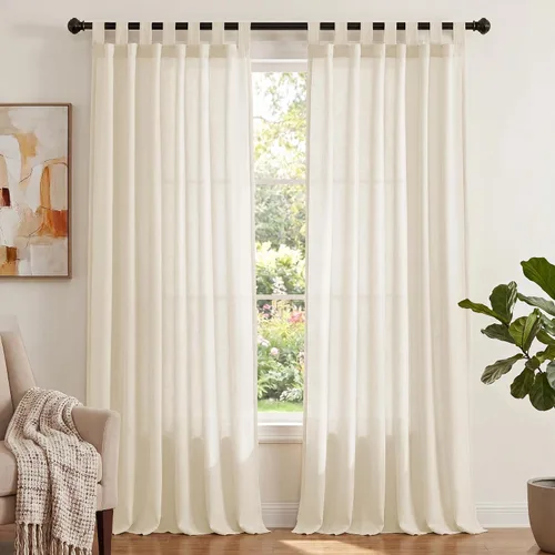 Vista 9 de PrinceDeco Cortinas de Lino de 63 Pulgadas de Largo con Trabillas Superiores Paneles de Tratamientos para Ventanas Semi Transparentes de Filtrado