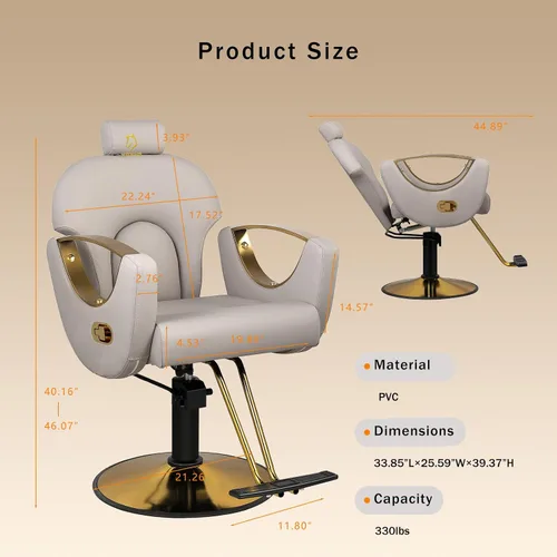 Vista 3 de Silla de peluquero reclinable silla de peluquería hidráulica sillas de peluquería giratoria de 360 grados silla de peinado silla de corte de salón