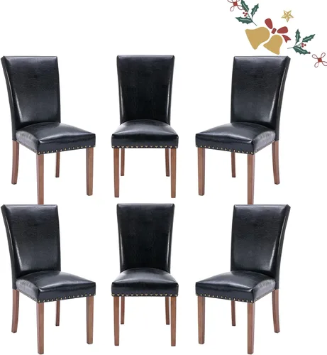 Vista 7 de Juego de 2 sillas tapizadas de tela para comedor, sillas de cocina estilo Parsons con ribete de cabeza de clavo y patas de madera - Beige