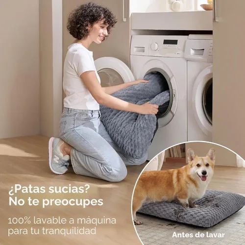 Vista 6 de Bedsure Cama lavable para perros de gran tamaño, forro polar de burbujas Gris