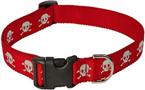 Vista 9 de Collar de perro con calavera reflectante negra: 1/2 pulgada de ancho, se ajusta de 6 a 12 pulgadas, fabricado en Estados Unidos. Negro